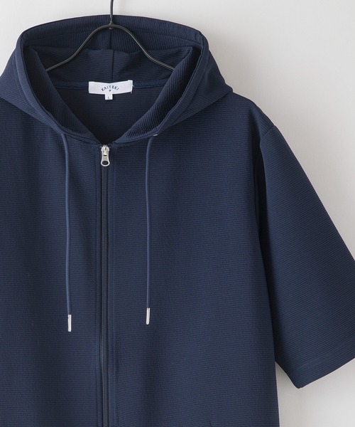 JEANS MATE(ジーンズメイト)の「【KAITEKI+/カイテキ】快適 吸水速乾 ドライタッチ イージーケア ストレッチ ドライリップル 5分袖 フルジップパーカー(パーカー・メンズ・ライトグレー/ブラック/ネイビー・MEDIUM/LARGE/X-LARGE)」の3枚目の写真