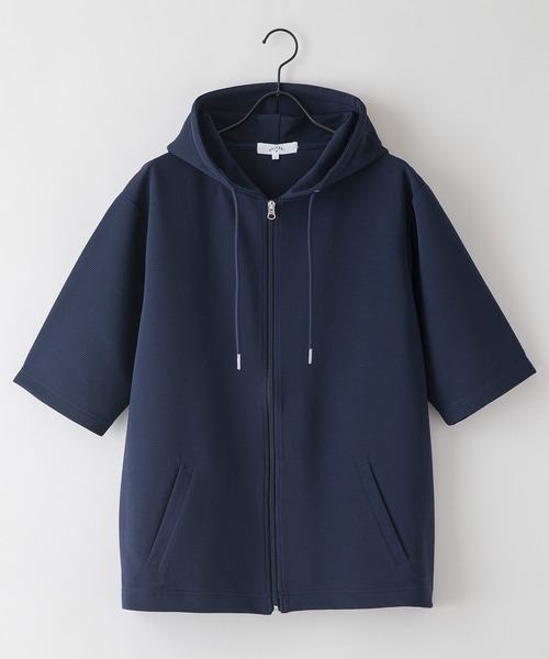 JEANS MATE(ジーンズメイト)の「【KAITEKI+/カイテキ】快適 吸水速乾 ドライタッチ イージーケア ストレッチ ドライリップル 5分袖 フルジップパーカー(パーカー・メンズ・ライトグレー/ブラック/ネイビー・MEDIUM/LARGE/X-LARGE)」の4枚目の写真