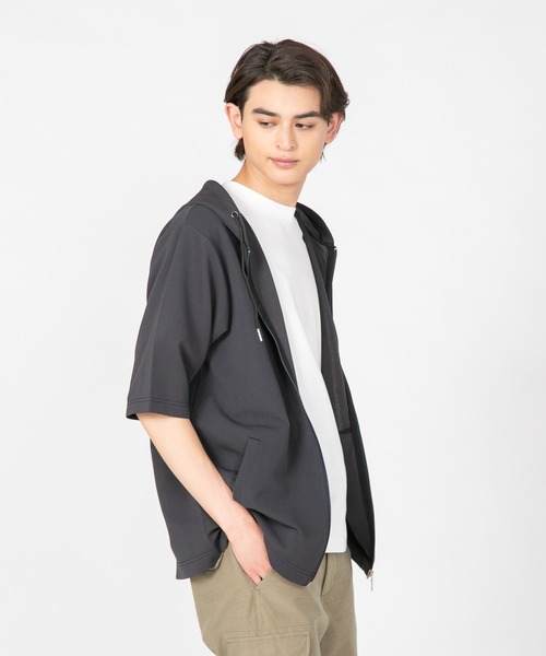 JEANS MATE(ジーンズメイト)の「【KAITEKI+/カイテキ】快適 吸水速乾 ドライタッチ イージーケア ストレッチ ドライリップル 5分袖 フルジップパーカー(パーカー・メンズ・ライトグレー/ブラック/ネイビー・MEDIUM/LARGE/X-LARGE)」の16枚目の写真