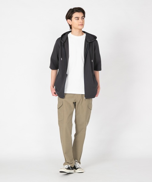 JEANS MATE(ジーンズメイト)の「【KAITEKI+/カイテキ】快適 吸水速乾 ドライタッチ イージーケア ストレッチ ドライリップル 5分袖 フルジップパーカー(パーカー・メンズ・ライトグレー/ブラック/ネイビー・MEDIUM/LARGE/X-LARGE)」の10枚目の写真