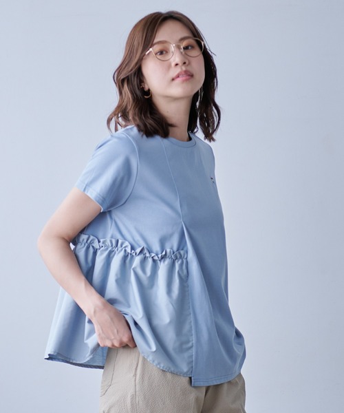 Arnold Palmer（アーノルドパーマー）の「アシメ ドッキングギャザー Tシャツ（Tシャツ/カットソー・レディース・スカイブルー/ブラック/ホワイト・L/M/S）」の3枚目の写真