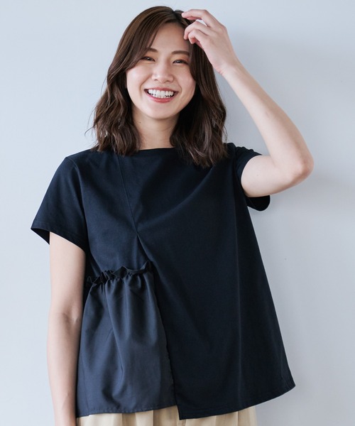 Arnold Palmer（アーノルドパーマー）の「アシメ ドッキングギャザー Tシャツ（Tシャツ/カットソー・レディース・スカイブルー/ブラック/ホワイト・L/M/S）」の2枚目の写真