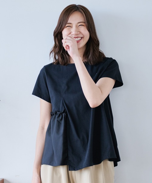 Arnold Palmer（アーノルドパーマー）の「アシメ ドッキングギャザー Tシャツ（Tシャツ/カットソー・レディース・スカイブルー/ブラック/ホワイト・L/M/S）」の14枚目の写真