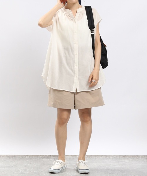 GLOBAL WORK Smile Seed Store（グローバルワーク スマイルシードストア）の「コットンボイルブラウスフレンチスリーブ/176112（シャツ/ブラウス・レディース・ブルー系その他/ブラック/チャコール/アイボリー・MEDIUM/LARGE/SMALL/X-LARGE）」の5枚目の写真