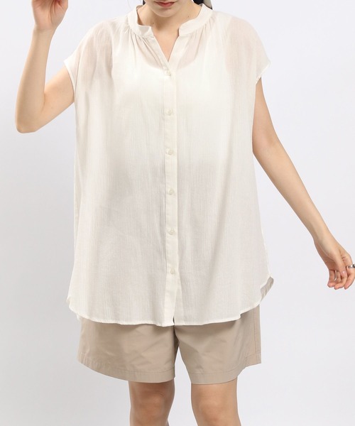 GLOBAL WORK Smile Seed Store（グローバルワーク スマイルシードストア）の「コットンボイルブラウスフレンチスリーブ/176112（シャツ/ブラウス・レディース・ブルー系その他/ブラック/チャコール/アイボリー・MEDIUM/LARGE/SMALL/X-LARGE）」の7枚目の写真