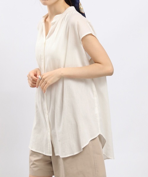 GLOBAL WORK Smile Seed Store（グローバルワーク スマイルシードストア）の「コットンボイルブラウスフレンチスリーブ/176112（シャツ/ブラウス・レディース・ブルー系その他/ブラック/チャコール/アイボリー・MEDIUM/LARGE/SMALL/X-LARGE）」の9枚目の写真