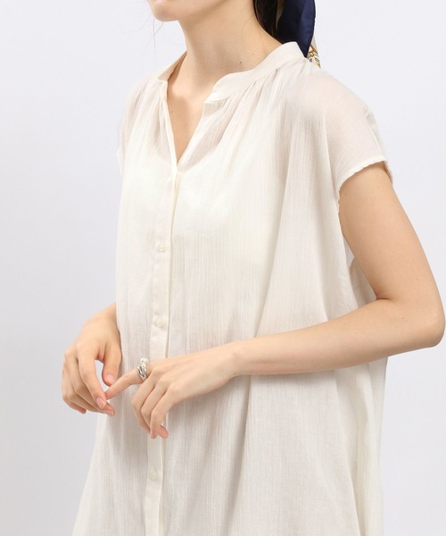 GLOBAL WORK Smile Seed Store（グローバルワーク スマイルシードストア）の「コットンボイルブラウスフレンチスリーブ/176112（シャツ/ブラウス・レディース・ブルー系その他/ブラック/チャコール/アイボリー・MEDIUM/LARGE/SMALL/X-LARGE）」の10枚目の写真