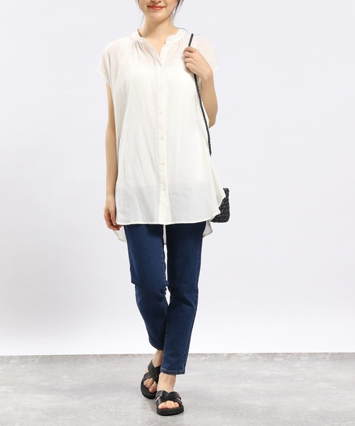 GLOBAL WORK Smile Seed Store（グローバルワーク スマイルシードストア）の「コットンボイルブラウスフレンチスリーブ/176112（シャツ/ブラウス・レディース・ブルー系その他/ブラック/チャコール/アイボリー・MEDIUM/LARGE/SMALL/X-LARGE）」の11枚目の写真