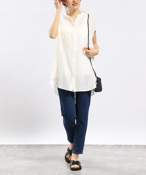 GLOBAL WORK Smile Seed Store（グローバルワーク スマイルシードストア）の「コットンボイルブラウスフレンチスリーブ/176112（シャツ/ブラウス・レディース・ブルー系その他/ブラック/チャコール/アイボリー・MEDIUM/LARGE/SMALL/X-LARGE）」の12枚目の写真