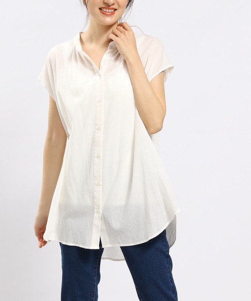 GLOBAL WORK Smile Seed Store（グローバルワーク スマイルシードストア）の「コットンボイルブラウスフレンチスリーブ/176112（シャツ/ブラウス・レディース・ブルー系その他/ブラック/チャコール/アイボリー・MEDIUM/LARGE/SMALL/X-LARGE）」の14枚目の写真