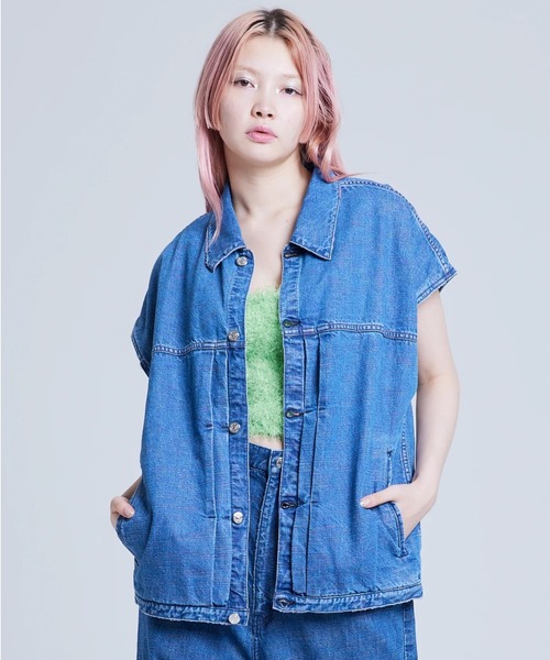ベスト ジレ 「8」「it」「Little Sunny Bite 」KURO x little sunny bite denim vest レディース Little sunny bite ベスト ジレ KURO x little denim vest