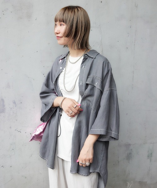 RODEO CROWNS WIDE BOWL(ロデオクラウンズワイドボウル)の「Supple DENIM LOOSE シャツ(シャツ/ブラウス・レディース・ブルー/ブラック・FREE)」の1枚目の写真