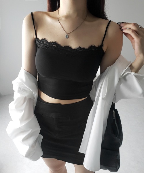 me+em select(ミームセレクト)の「※※【 カップ付き 】レーススクエアショートキャミソール / lace square short camisole(キャミソール・レディース・ブラック/グレー/ホワイト・FREE)」の19枚目の写真