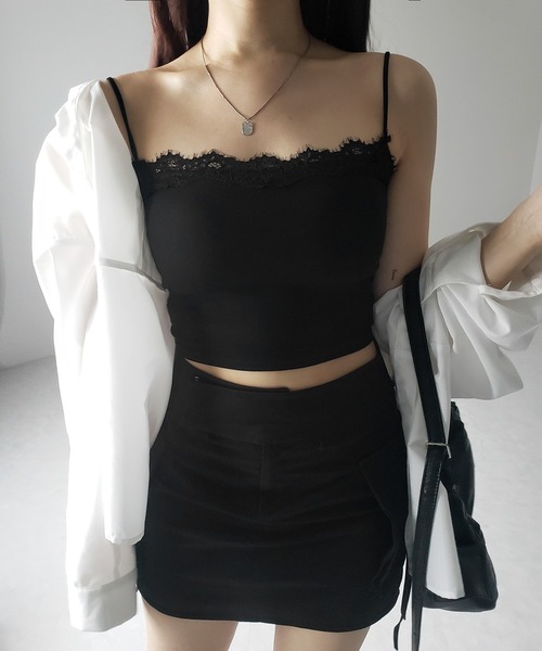 me+em select(ミームセレクト)の「※※【 カップ付き 】レーススクエアショートキャミソール / lace square short camisole(キャミソール・レディース・ブラック/グレー/ホワイト・FREE)」の18枚目の写真