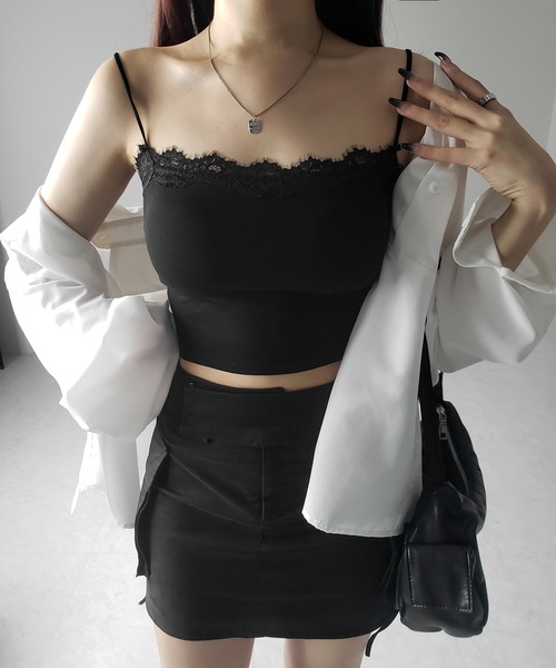 me+em select(ミームセレクト)の「※※【 カップ付き 】レーススクエアショートキャミソール / lace square short camisole(キャミソール・レディース・ブラック/グレー/ホワイト・FREE)」の20枚目の写真