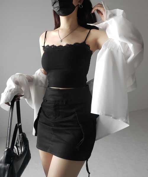 me+em select(ミームセレクト)の「※※【 カップ付き 】レーススクエアショートキャミソール / lace square short camisole(キャミソール・レディース・ブラック/グレー/ホワイト・FREE)」の21枚目の写真