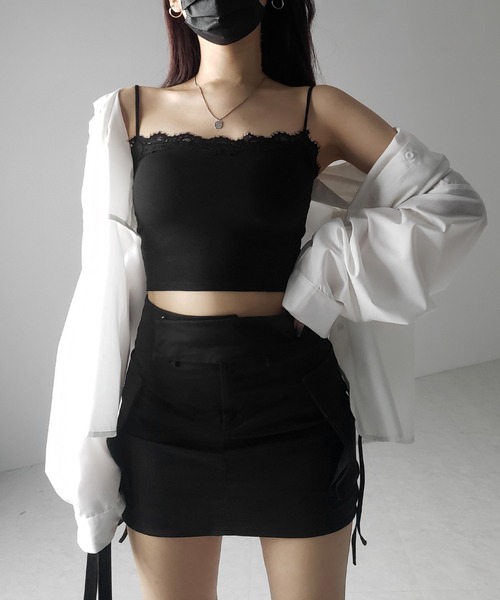 me+em select(ミームセレクト)の「※※【 カップ付き 】レーススクエアショートキャミソール / lace square short camisole(キャミソール・レディース・ブラック/グレー/ホワイト・FREE)」の22枚目の写真