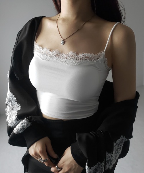 me+em select(ミームセレクト)の「※※【 カップ付き 】レーススクエアショートキャミソール / lace square short camisole(キャミソール・レディース・ブラック/グレー/ホワイト・FREE)」の13枚目の写真
