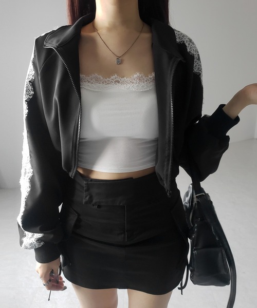 me+em select(ミームセレクト)の「※※【 カップ付き 】レーススクエアショートキャミソール / lace square short camisole(キャミソール・レディース・ブラック/グレー/ホワイト・FREE)」の15枚目の写真