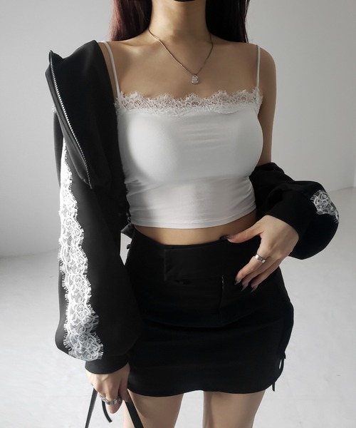 me+em select(ミームセレクト)の「※※【 カップ付き 】レーススクエアショートキャミソール / lace square short camisole(キャミソール・レディース・ブラック/グレー/ホワイト・FREE)」の14枚目の写真