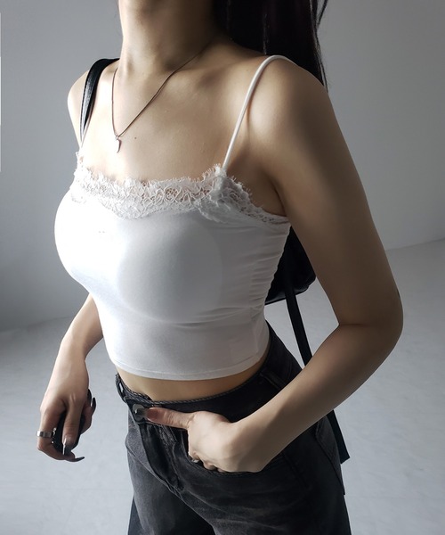 me+em select(ミームセレクト)の「※※【 カップ付き 】レーススクエアショートキャミソール / lace square short camisole(キャミソール・レディース・ブラック/グレー/ホワイト・FREE)」の9枚目の写真