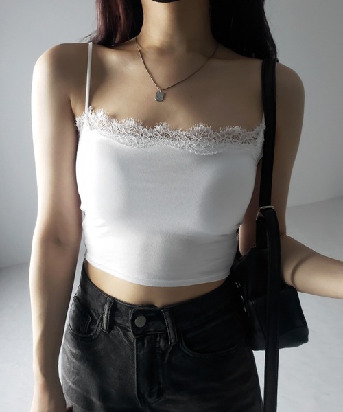 me+em select(ミームセレクト)の「※※【 カップ付き 】レーススクエアショートキャミソール / lace square short camisole(キャミソール・レディース・ブラック/グレー/ホワイト・FREE)」の10枚目の写真