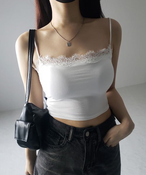 me+em select(ミームセレクト)の「※※【 カップ付き 】レーススクエアショートキャミソール / lace square short camisole(キャミソール・レディース・ブラック/グレー/ホワイト・FREE)」の7枚目の写真