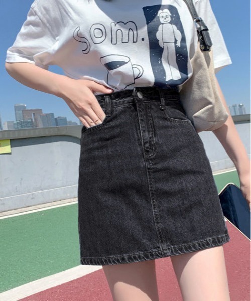 Teem Store（チームストア）の「台形デニムミニスカート（スカート・レディース・グレー/ブラック・L/M/S）」の2枚目の写真