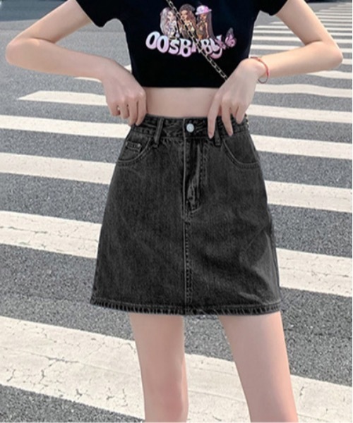 Teem Store（チームストア）の「台形デニムミニスカート（スカート・レディース・グレー/ブラック・L/M/S）」の5枚目の写真