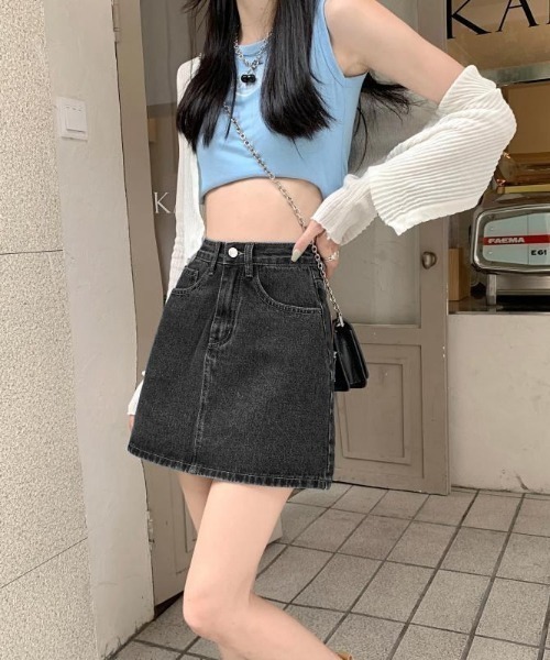 Teem Store（チームストア）の「台形デニムミニスカート（スカート・レディース・グレー/ブラック・L/M/S）」の15枚目の写真