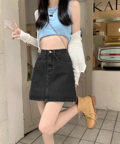 Teem Store（チームストア）の「台形デニムミニスカート（スカート・レディース・グレー/ブラック・L/M/S）」の18枚目の写真