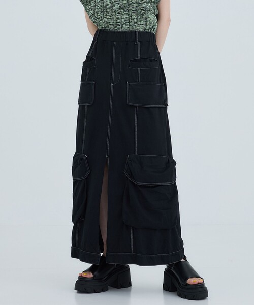 STUDIOUS(ステュディオス)の「【STUDIOUS/ステュディオス】ジャージ-カーゴスカート(スカート・レディース・ブラック/ライトグレー・FREE)」の1枚目の写真