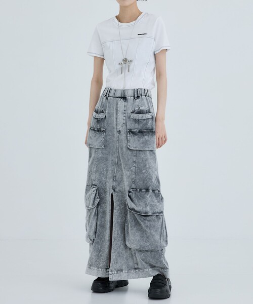 STUDIOUS(ステュディオス)の「【STUDIOUS/ステュディオス】ジャージ-カーゴスカート(スカート・レディース・ブラック/ライトグレー・FREE)」の3枚目の写真