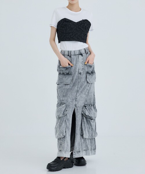 STUDIOUS(ステュディオス)の「【STUDIOUS/ステュディオス】ジャージ-カーゴスカート(スカート・レディース・ブラック/ライトグレー・FREE)」の5枚目の写真