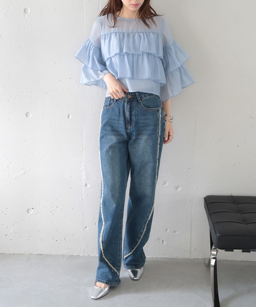 MAISON BREEZE（メゾンブリーズ）の「【MAISON BREEZE】シアーポプリンティアードクロップドブラウス XNN（シャツ/ブラウス・レディース・ライトブルー/ホワイト/ブラック・FREE）」の17枚目の写真