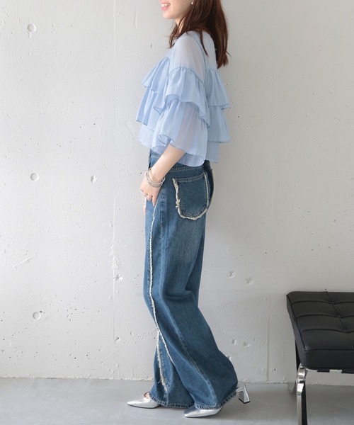 MAISON BREEZE（メゾンブリーズ）の「【MAISON BREEZE】シアーポプリンティアードクロップドブラウス XNN（シャツ/ブラウス・レディース・ライトブルー/ホワイト/ブラック・FREE）」の18枚目の写真