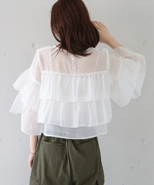 MAISON BREEZE（メゾンブリーズ）の「【MAISON BREEZE】シアーポプリンティアードクロップドブラウス XNN（シャツ/ブラウス・レディース・ライトブルー/ホワイト/ブラック・FREE）」の5枚目の写真