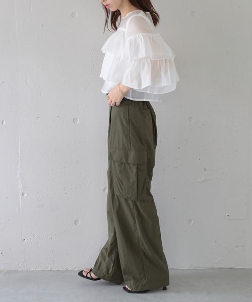 MAISON BREEZE（メゾンブリーズ）の「【MAISON BREEZE】シアーポプリンティアードクロップドブラウス XNN（シャツ/ブラウス・レディース・ライトブルー/ホワイト/ブラック・FREE）」の6枚目の写真