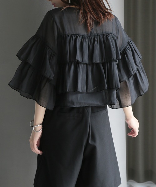 MAISON BREEZE（メゾンブリーズ）の「【MAISON BREEZE】シアーポプリンティアードクロップドブラウス XNN（シャツ/ブラウス・レディース・ライトブルー/ホワイト/ブラック・FREE）」の8枚目の写真