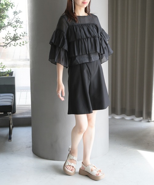 MAISON BREEZE（メゾンブリーズ）の「【MAISON BREEZE】シアーポプリンティアードクロップドブラウス XNN（シャツ/ブラウス・レディース・ライトブルー/ホワイト/ブラック・FREE）」の10枚目の写真