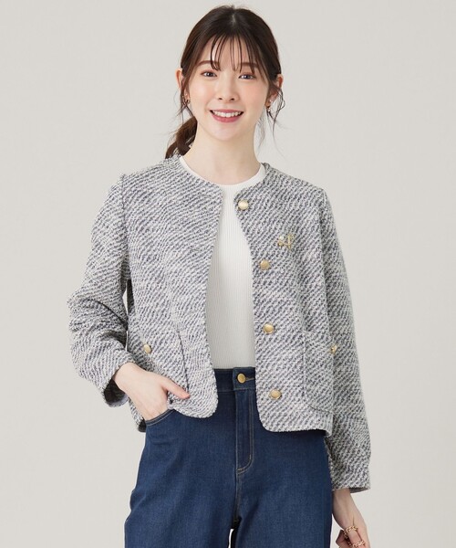 ANY SIS(エニィスィス)の「【洗える】ネップツイード ジャケット(ノーカラージャケット・レディース・ネイビー系6/ダルブルー系6・2)」の2枚目の写真