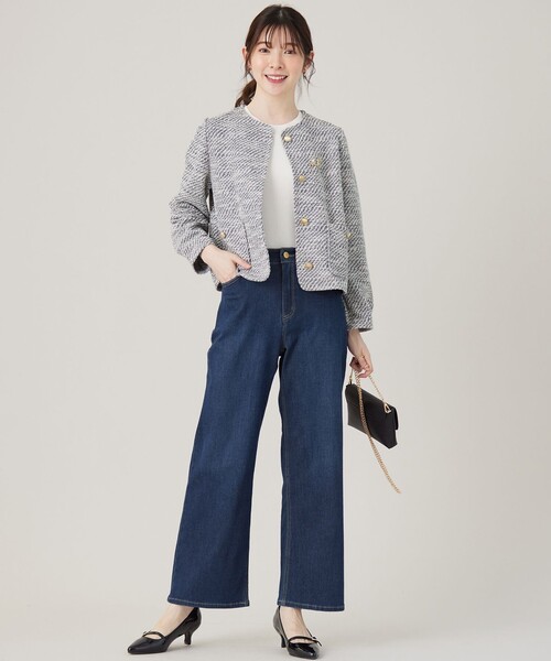 ANY SIS(エニィスィス)の「【洗える】ネップツイード ジャケット(ノーカラージャケット・レディース・ネイビー系6/ダルブルー系6・2)」の5枚目の写真