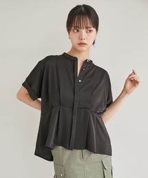 【洗える】ウエスト切り替えフロントタックブラウス