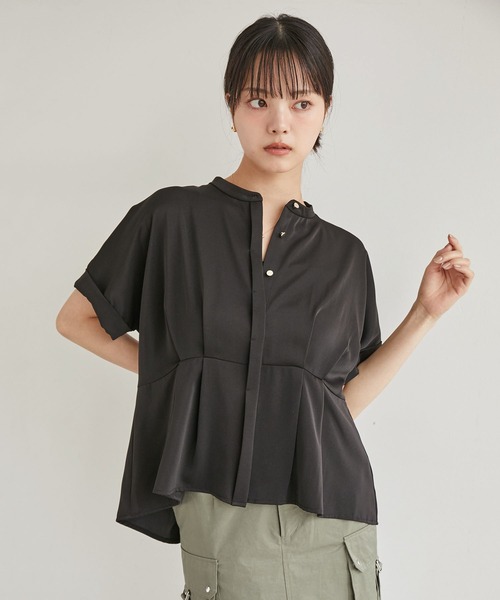 VIS(ビス)の「【洗える】ウエスト切り替えフロントタックブラウス(シャツ/ブラウス・レディース・キナリ/ブラック/オフホワイト・FREE)」の3枚目の写真