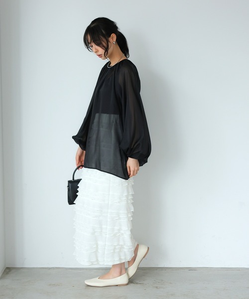 itto...(イット)の「ボリュームスリーブシアーブラウス(シャツ/ブラウス・レディース・グレイッシュブルー/ブラック/アイボリー・M)」の19枚目の写真