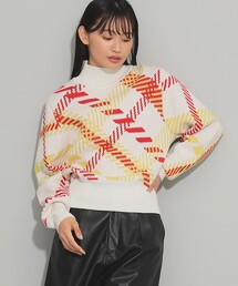 Ray BEAMS | ビッグ チェック ハイネック ニット(ニット/セーター)