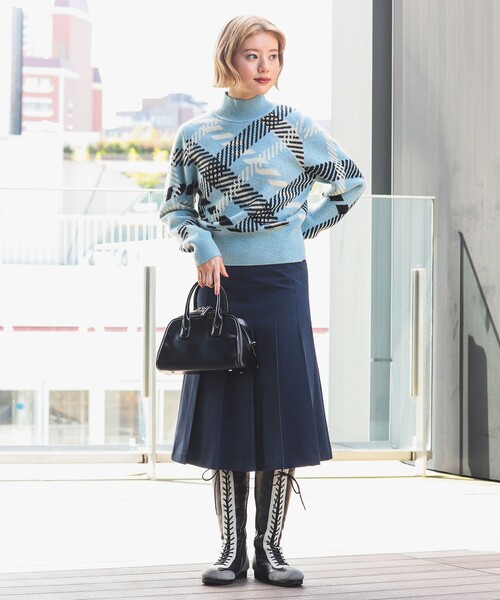 Ray BEAMS(レイビームス)の「ビッグ チェック ハイネック ニット(ニット/セーター・レディース・オフホワイト/ライトブルー・ONE SIZE)」の8枚目の写真