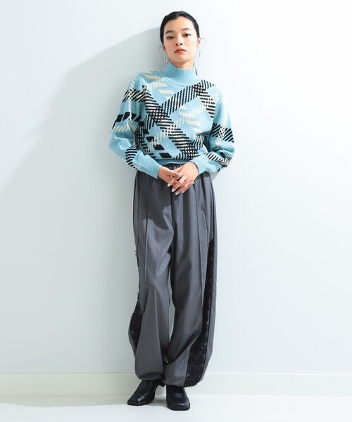 Ray BEAMS(レイビームス)の「ビッグ チェック ハイネック ニット(ニット/セーター・レディース・オフホワイト/ライトブルー・ONE SIZE)」の15枚目の写真