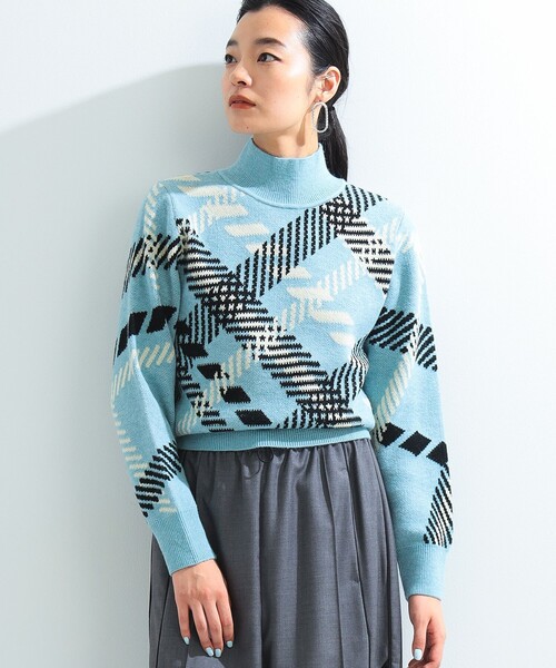 Ray BEAMS(レイビームス)の「ビッグ チェック ハイネック ニット(ニット/セーター・レディース・オフホワイト/ライトブルー・ONE SIZE)」の17枚目の写真