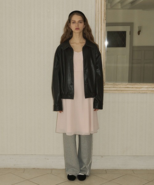 GIUNON ダブルラインレザージャケット オーバーサイズロングレザー